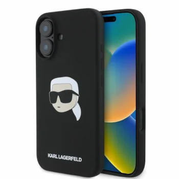 Karl Lagerfeld Silicone Karl & Choupette MagSafe dėklas iPhone 16 telefonui, juodas