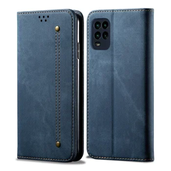 Xiaomi Mi 10 Lite Retro džinsinio audinio dėklas su kortelių skyriais, mėlynas