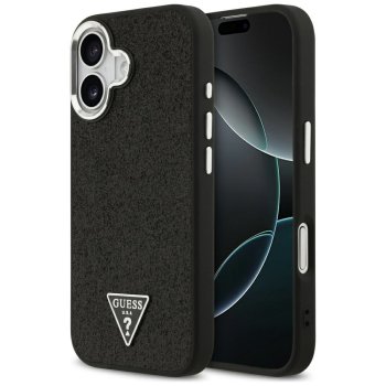 Guess Glitter Triangle Logo MagSafe dėklas iPhone 17, juodas