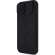 Atverčiamasis dėklas iPhone 14 Plus Nillkin Qin Leather Pro su kameros dangteliu, juodas