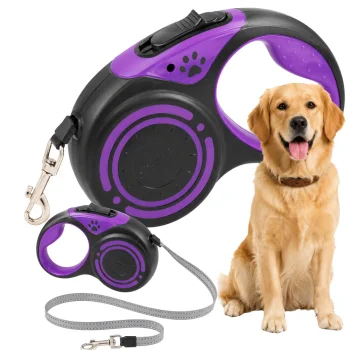 Automatinis šuns pavadėlis su fiksatoriumi, 5 m (iki 15 kg), violetinis