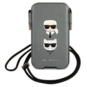Karl Lagerfeld Saffiano Ikonik Karl&Choupette rankinė telefonui, pilka