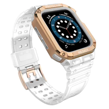 Apsauginis dėklas ir dirželis Apple Watch 42/44/45mm Baltas/Rožinis auksas