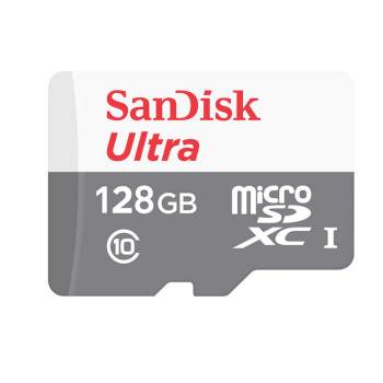 SanDisk 128GB MicroSDXC atminties kortelė, 100MB/s, Class 10 UHS-I, balta, pilka