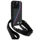 BMW dėklas iPhone 16 Pro M Edition Carbon Tricolor Lines & Strap, juodas