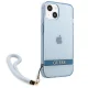 Guess Translucent Strap dėklas iPhone 13 telefonui su riešo dirželiu, mėlynas
