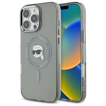 Karl Lagerfeld dėklas iPhone 16 Pro Max, IML Metal Karl Head MagSafe, juodas