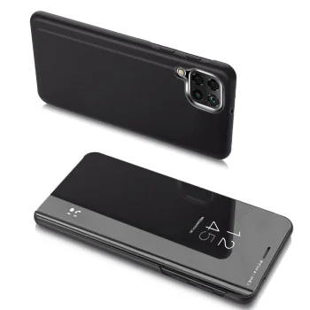 Atverčiamas dėklas Clear View telefonui Samsung Galaxy M53 5G su stovo funkcija, juodas
