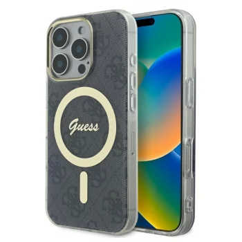 Guess dėklas iPhone 16 Pro telefonui IML 4G MagSafe, juodas