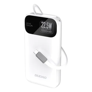 Dudao K31 10000 mAh 22.5W išorinė baterija su integruotu laidu, balta