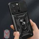 Dėklas iPhone 15 Pro Hybrid Armor Camshield su kameros dangteliu ir stovu, mėlynas