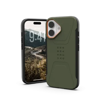 UAG Civilian MagSafe dėklas iPhone 17 telefonui, alyvuogių ir oranžinė