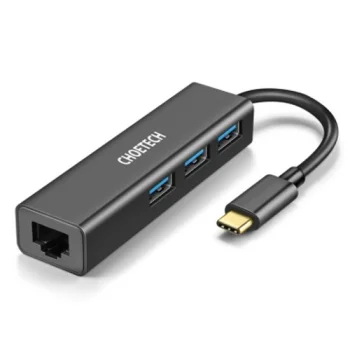 Choetech HUB-U02 USB-C Adapter to RJ-45 and 3x USB 3.0, Black
