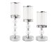 Glamour stiliaus stiklinių ir metalinių žvakidžių rinkinys, 3 vnt., chromas