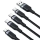 Joyroom S-A18 4-in-1 USB-A į USB-C / 2x Lightning / Micro USB laidas, 1.2m, Juodas