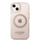 Guess Gold Outline Translucent MagSafe dėklas iPhone 13 telefonui, rožinis