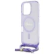 Guess iPhone 16 Pro dėklas Crossbody Cord Script MagSafe, violetinis