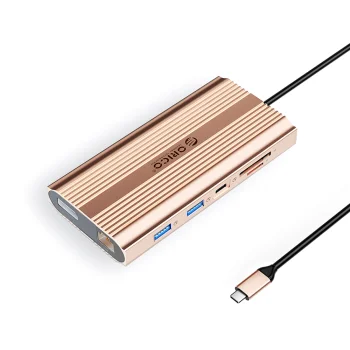 Orico XDR 12in1 USB-C doko stotelė, 2x HDMI 4K, DP, RJ45 Gigabit, PD 100W, rožinio aukso