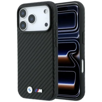 BMW M Carbon Metal Logo MagSafe dėklas iPhone 17 Pro / 18 Pro, juodas