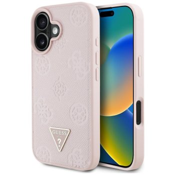 Guess Grained Hot Stamp Peony Triangle Logo MagSafe dėklas iPhone 16, rožinis