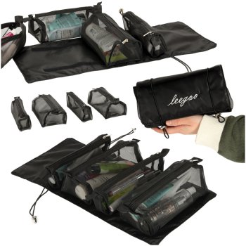 Foldable Travel Toiletry Bag 4-in-1, Black