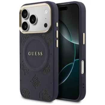 Guess Peony Hot Stamp MagSafe Case for iPhone 17 Pro, Blue