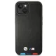 BMW iPhone 14 Case Leather Stamp Tricolor, Black