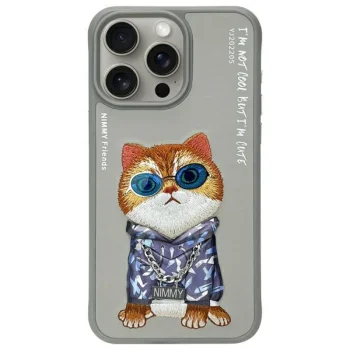 Nimmy Glasses Cool Cat Case for iPhone 15 Pro Max, Gray