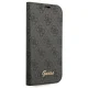 Guess atverčiamasis dėklas „iPhone 14 Pro“ su „4G Vintage Gold“ logotipu, juodas