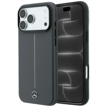 Dėklas Mercedes Leather Semi Wrap Iconic Line MagSafe skirtas iPhone 18 Pro Max / 17 Pro Max, tamsiai pilkas
