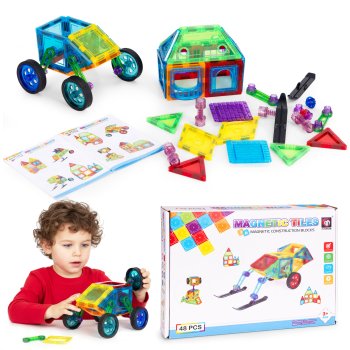 Multistore Magnetic Building Blocks for Kids, 48 Pieces
