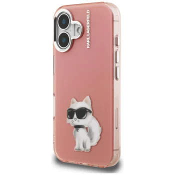 Karl Lagerfeld IML Aquarelle Choupette & Logo iPhone 16 Case, Pink