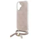 Guess iPhone 16 dėklas Crossbody Cord 4G Print, rožinis