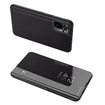 Atverčiamas dėklas Clear View skirtas Poco M4 Pro 5G su stovu, juodas