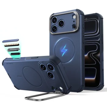 ESR Cyber Tough dėklas su stovu iPhone 18 Pro / 17 Pro, MagSafe, Navy Blue