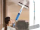 Flat mop with spray and window squeegee, 3 microfiber pads, white