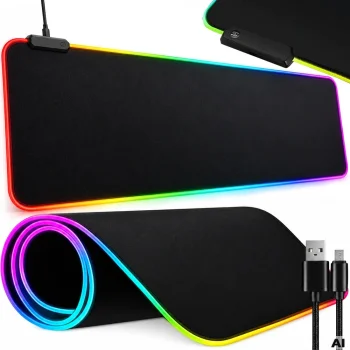 XXL RGB gaming mouse and keyboard mat 90 × 40 cm, black