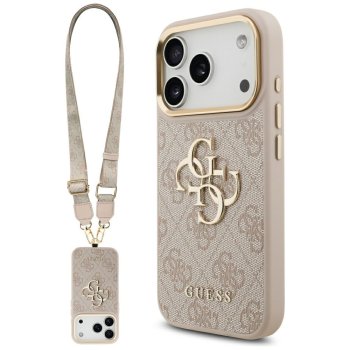 Guess 4G Classic Logo Big Strap Metal Buttons dėklas iPhone 17 Pro, rožinis