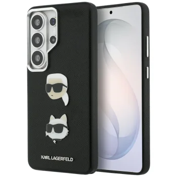 Karl Lagerfeld Saffiano Double Heads Metal dėklas Samsung Galaxy S26 Ultra, juodas