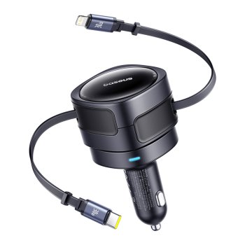 Baseus Enjoyment Max automobilinis įkroviklis 60W su ištraukiamu laidu, juodas