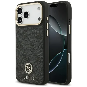 Guess dėklas iPhone 17 Pro Max telefonui 4G Strass Logo MagSafe, juodas