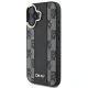DKNY Leather Checkered Mono Pattern MagSafe dėklas telefonui iPhone 16, juodas