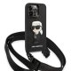 Karl Lagerfeld Monogram Ikonik Patch dėklas iPhone 14 Pro su dirželiu, juodas