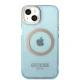 Guess Gold Outline Translucent MagSafe dėklas iPhone 13, mėlynas