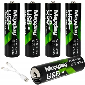 Kraunamos AA Li-Ion 1.5V 2200mWh baterijos su USB-C, 4 vnt.