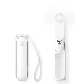 Nešiojamas rankinis ventiliatorius Jisulife Life8 Plus 4500 mAh su žibintuvėliu, baltas