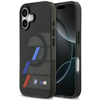 BMW M IML Metal Buttons Tricolor Lines MagSafe dėklas telefonui iPhone 17, juodas
