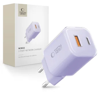 Tech-Protect NCM33 PD 33W QC3.0 USB-C / USB-A Wall Charger - Purple