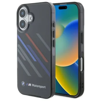 BMW Motosport IML Random Stripes iPhone 16 Plus dėklas, juodas