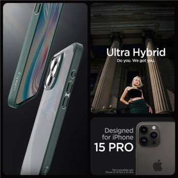Spigen Ultra Hybrid Case for iPhone 15 Pro, Dark Green